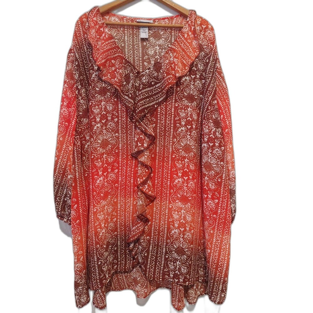 Catherines Tunic Top Blouse Sheer Ruffle Front Ombre Boho Fairy Size 3X 26/28W